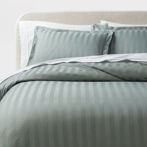 Threshold Duvet Cover Set Cotton Damask Striped Light Teal Green King
